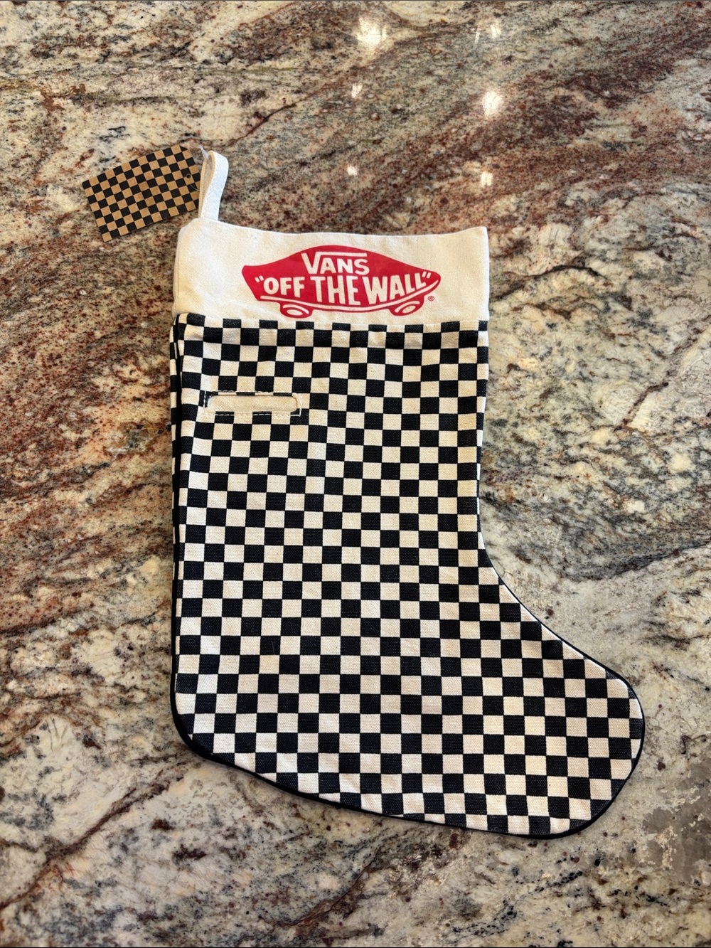 Vans Black & White Checkered Holiday Stocking with Red Logo